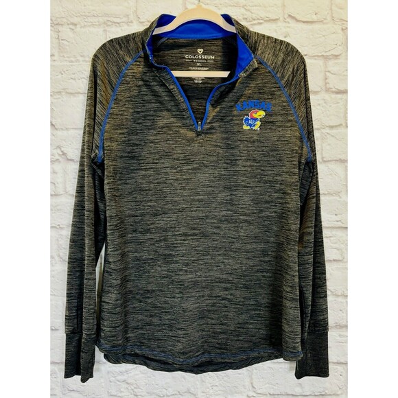Womens Colosseum Black KU Kansas Jayhawks Quarter Zip Long‎ Sleeve Shirt Top XL - Picture 2 of 7